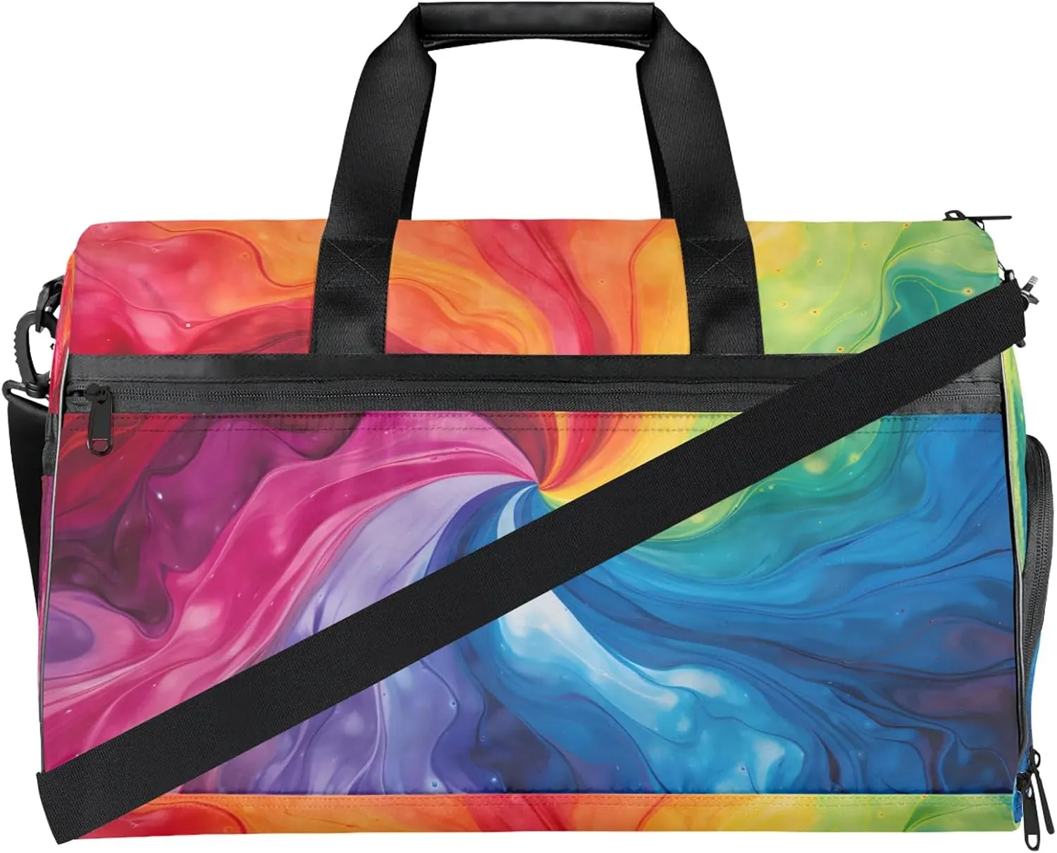 Gym Bag for Women Men Art Colorful Ripple Travel Duffle Bag with Shoe Compartment Waterproof Sports Tote Bags Large Overnight Weekender Bags for Travel Swimming Gym Yoga Dance