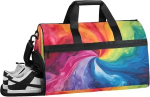 Gym Bag for Women Men Art Colorful Ripple Travel Duffle Bag with Shoe Compartment Waterproof Sports Tote Bags Large Overnight Weekender Bags for Travel Swimming Gym Yoga Dance