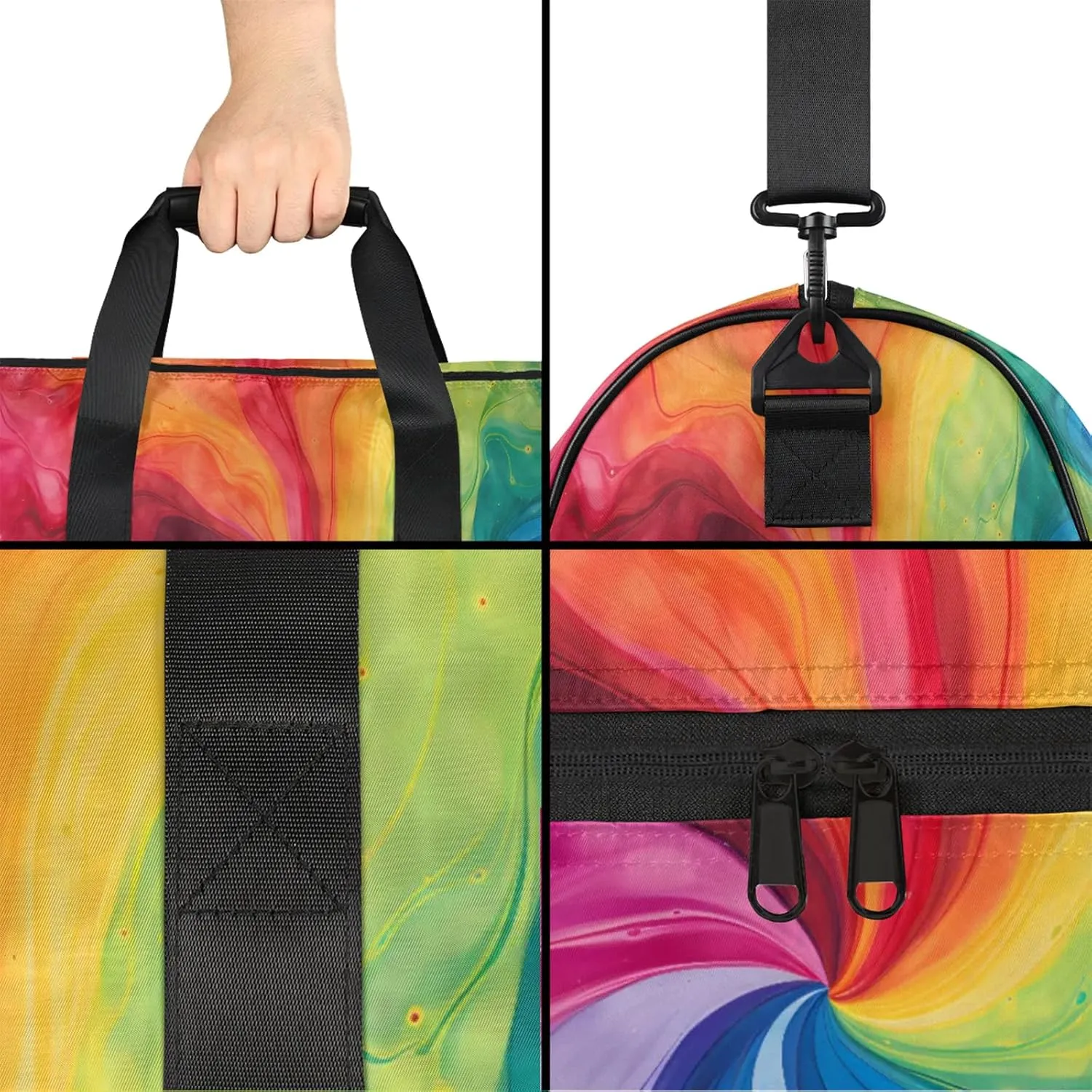 Gym Bag for Women Men Art Colorful Ripple Travel Duffle Bag with Shoe Compartment Waterproof Sports Tote Bags Large Overnight Weekender Bags for Travel Swimming Gym Yoga Dance