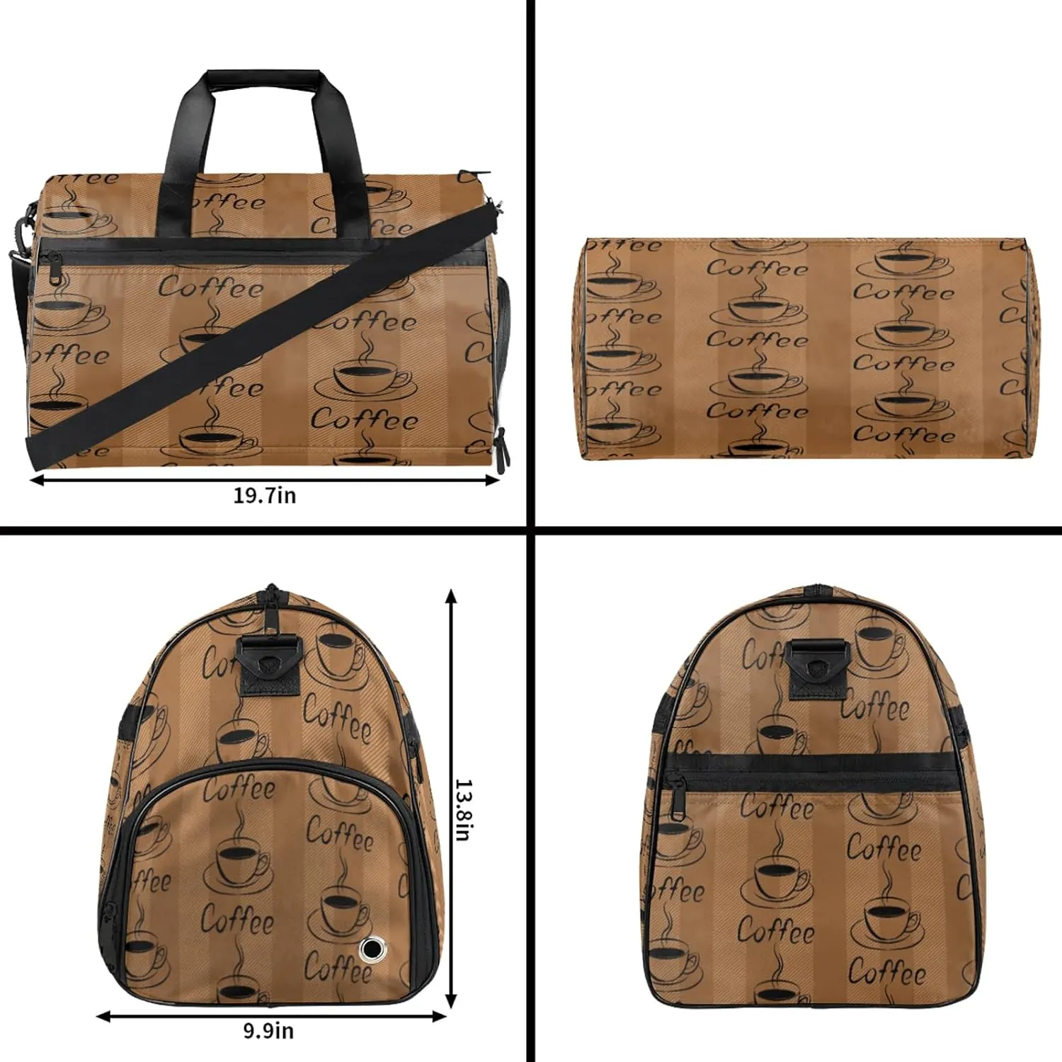 Gym Bag for Women Men Coffee Brown Retro Travel Duffle Bag with Shoe Compartment Waterproof Sports Tote Bags Large Overnight Weekender Bags for Travel Swimming Gym Yoga Dance