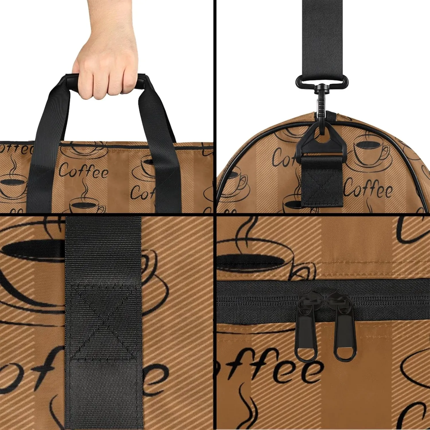 Gym Bag for Women Men Coffee Brown Retro Travel Duffle Bag with Shoe Compartment Waterproof Sports Tote Bags Large Overnight Weekender Bags for Travel Swimming Gym Yoga Dance