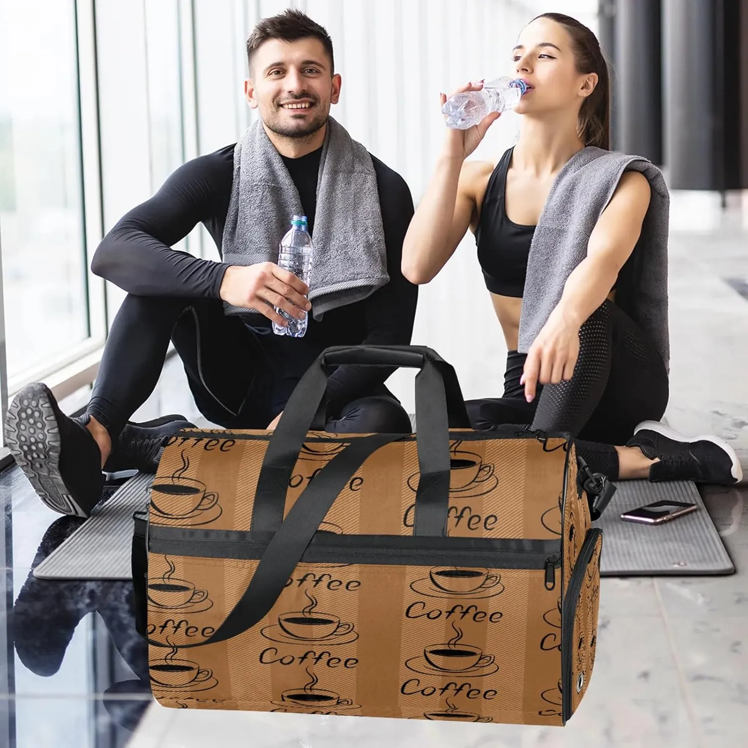 Gym Bag for Women Men Coffee Brown Retro Travel Duffle Bag with Shoe Compartment Waterproof Sports Tote Bags Large Overnight Weekender Bags for Travel Swimming Gym Yoga Dance
