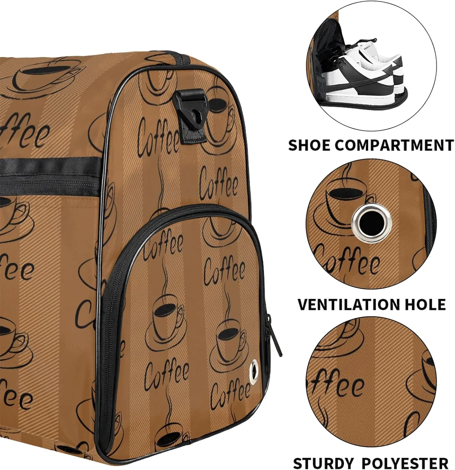 Gym Bag for Women Men Coffee Brown Retro Travel Duffle Bag with Shoe Compartment Waterproof Sports Tote Bags Large Overnight Weekender Bags for Travel Swimming Gym Yoga Dance
