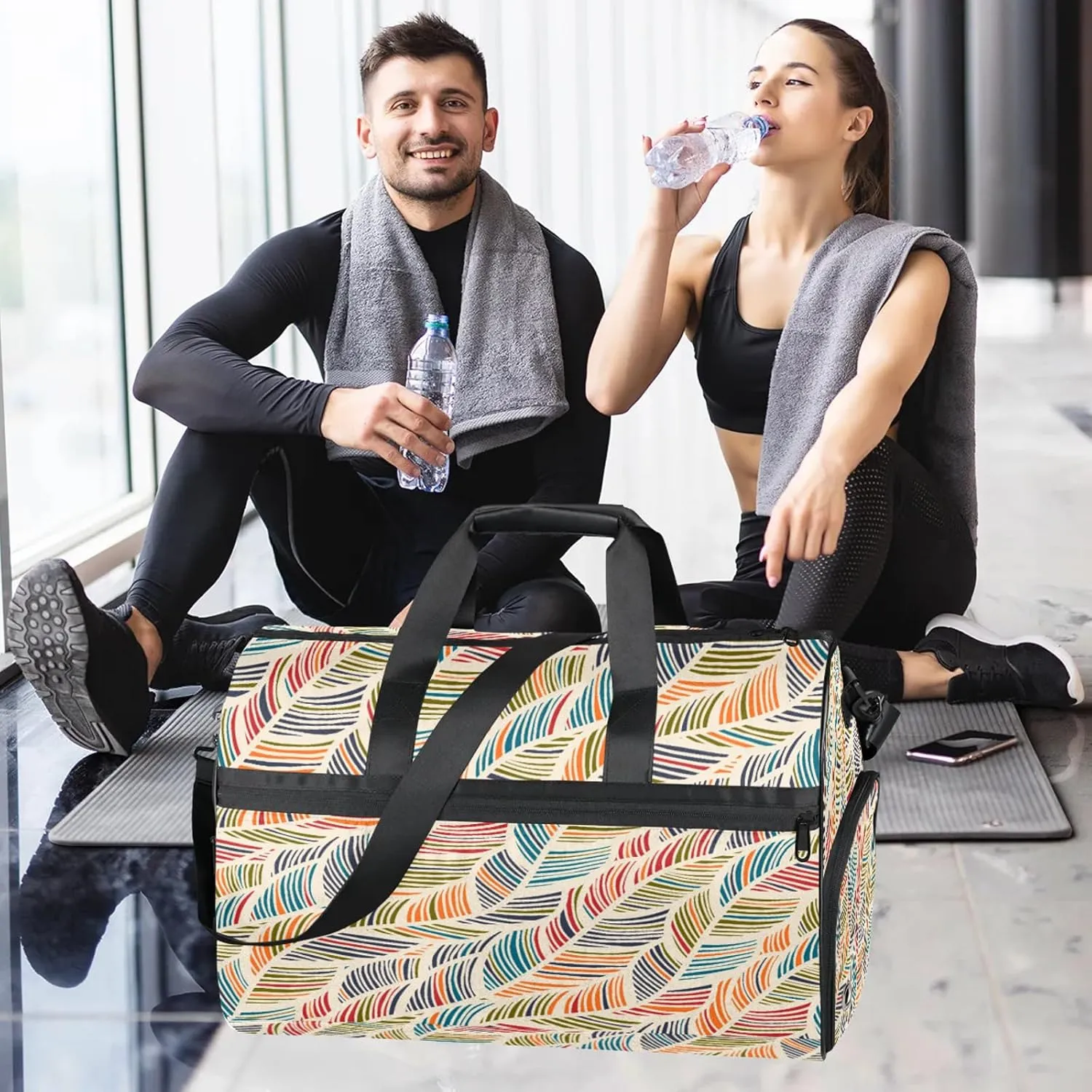 Gym Bag for Women Men Colorful Abstract Modern Travel Duffle Bag with Shoe Compartment Waterproof Sports Tote Bags Large Overnight Weekender Bags for Travel Swimming Gym Yoga Dance