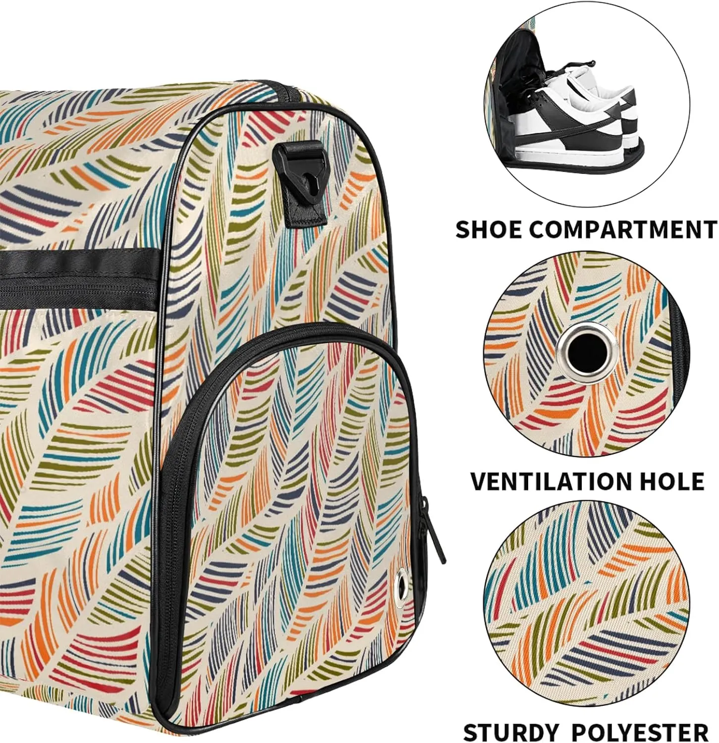 Gym Bag for Women Men Colorful Abstract Modern Travel Duffle Bag with Shoe Compartment Waterproof Sports Tote Bags Large Overnight Weekender Bags for Travel Swimming Gym Yoga Dance