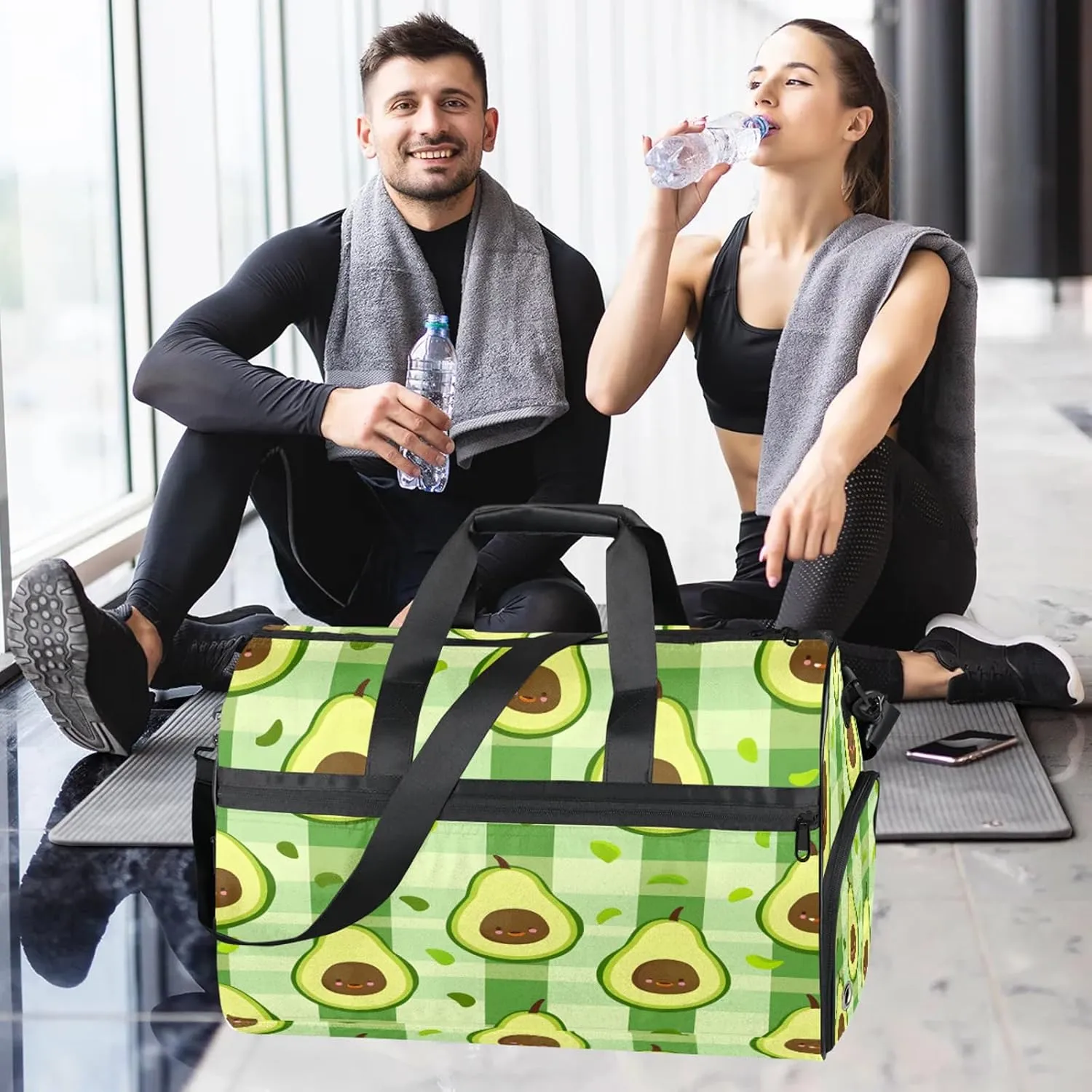 Gym Bag for Women Men Cute Green Fruit Kiwano Travel Duffle Bag with Shoe Compartment Waterproof Sports Tote Bags Large Overnight Weekender Bags for Travel Swimming Gym Yoga Dance