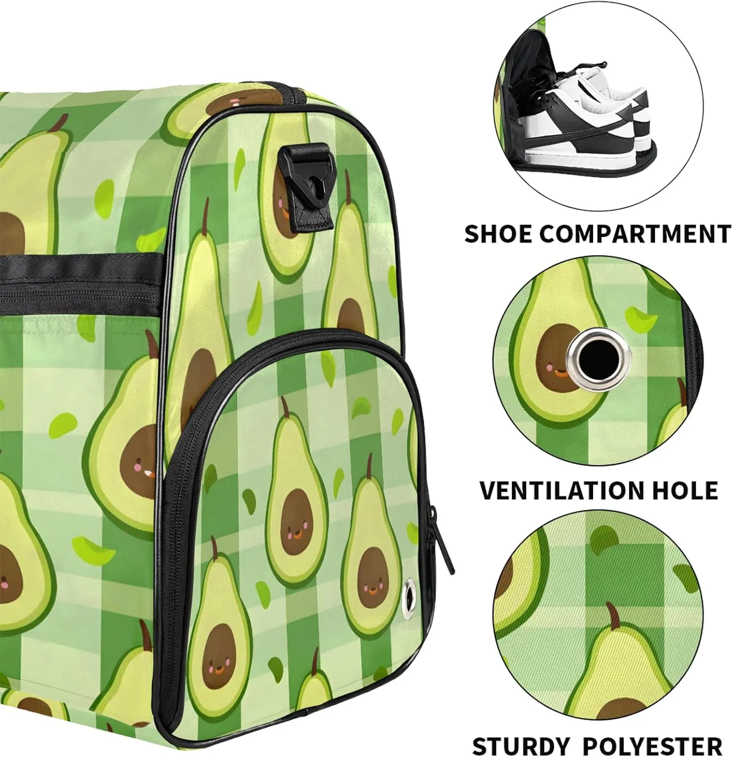 Gym Bag for Women Men Cute Green Fruit Kiwano Travel Duffle Bag with Shoe Compartment Waterproof Sports Tote Bags Large Overnight Weekender Bags for Travel Swimming Gym Yoga Dance