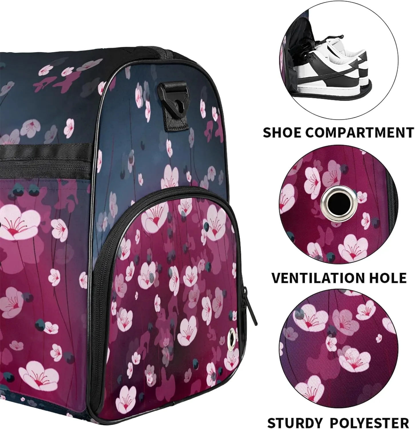 Gym Bag for Women Men Pink Watercolor Flower Travel Duffle Bag with Shoe Compartment Waterproof Sports Tote Bags Large Overnight Weekender Bags for Travel Swimming Gym Yoga Dance