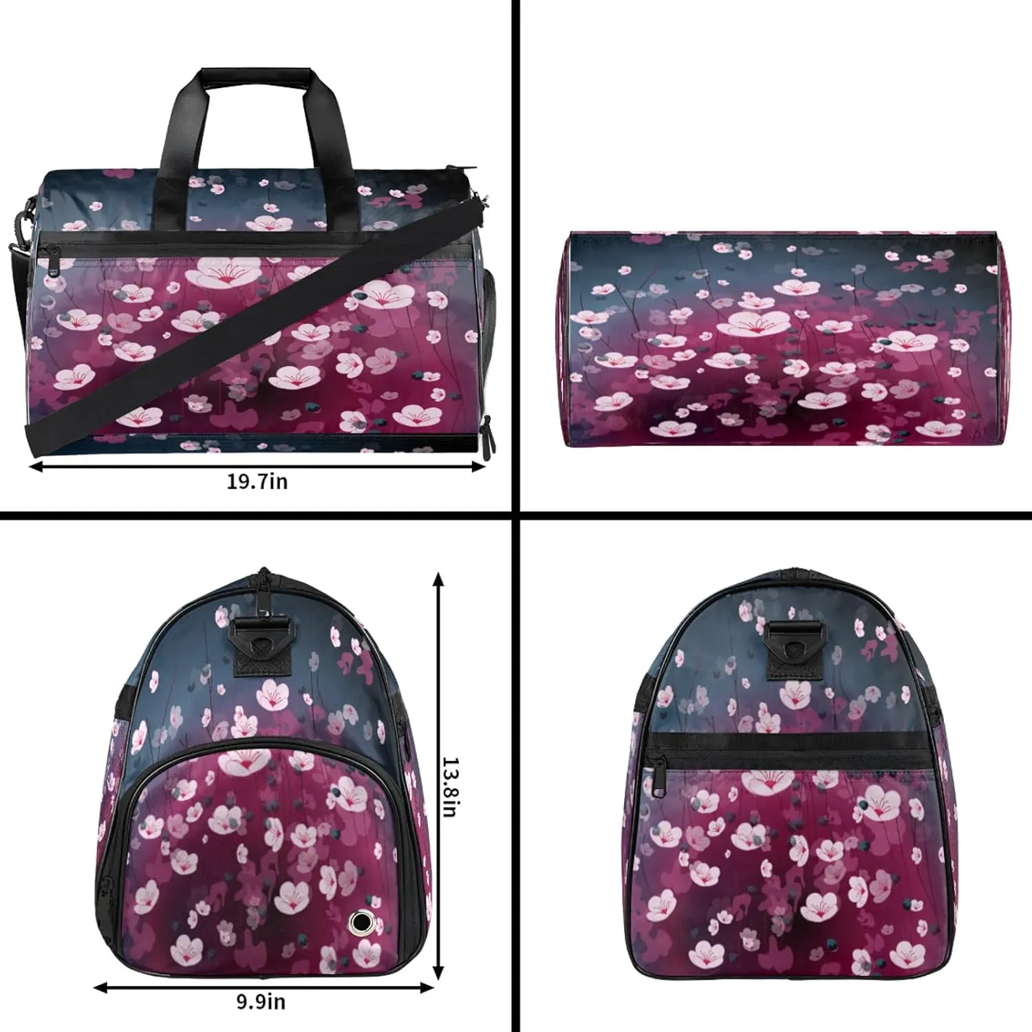 Gym Bag for Women Men Pink Watercolor Flower Travel Duffle Bag with Shoe Compartment Waterproof Sports Tote Bags Large Overnight Weekender Bags for Travel Swimming Gym Yoga Dance