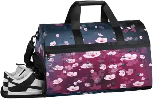 Gym Bag for Women Men Pink Watercolor Flower Travel Duffle Bag with Shoe Compartment Waterproof Sports Tote Bags Large Overnight Weekender Bags for Travel Swimming Gym Yoga Dance