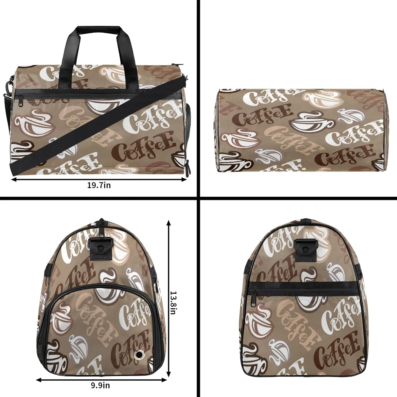 Gym Bag for Women Men Retro Modern Letters Coffee Travel Duffle Bag with Shoe Compartment Waterproof Sports Tote Bags Large Overnight Weekender Bags for Travel Swimming Gym Yoga Dance