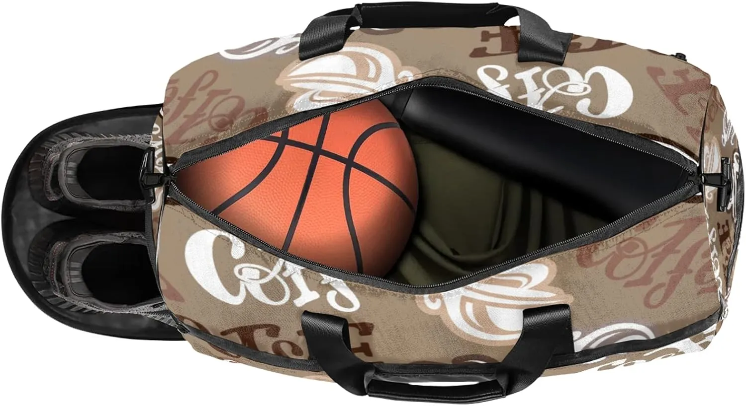 Gym Bag for Women Men Retro Modern Letters Coffee Travel Duffle Bag with Shoe Compartment Waterproof Sports Tote Bags Large Overnight Weekender Bags for Travel Swimming Gym Yoga Dance
