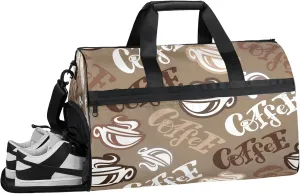 Gym Bag for Women Men Retro Modern Letters Coffee Travel Duffle Bag with Shoe Compartment Waterproof Sports Tote Bags Large Overnight Weekender Bags for Travel Swimming Gym Yoga Dance