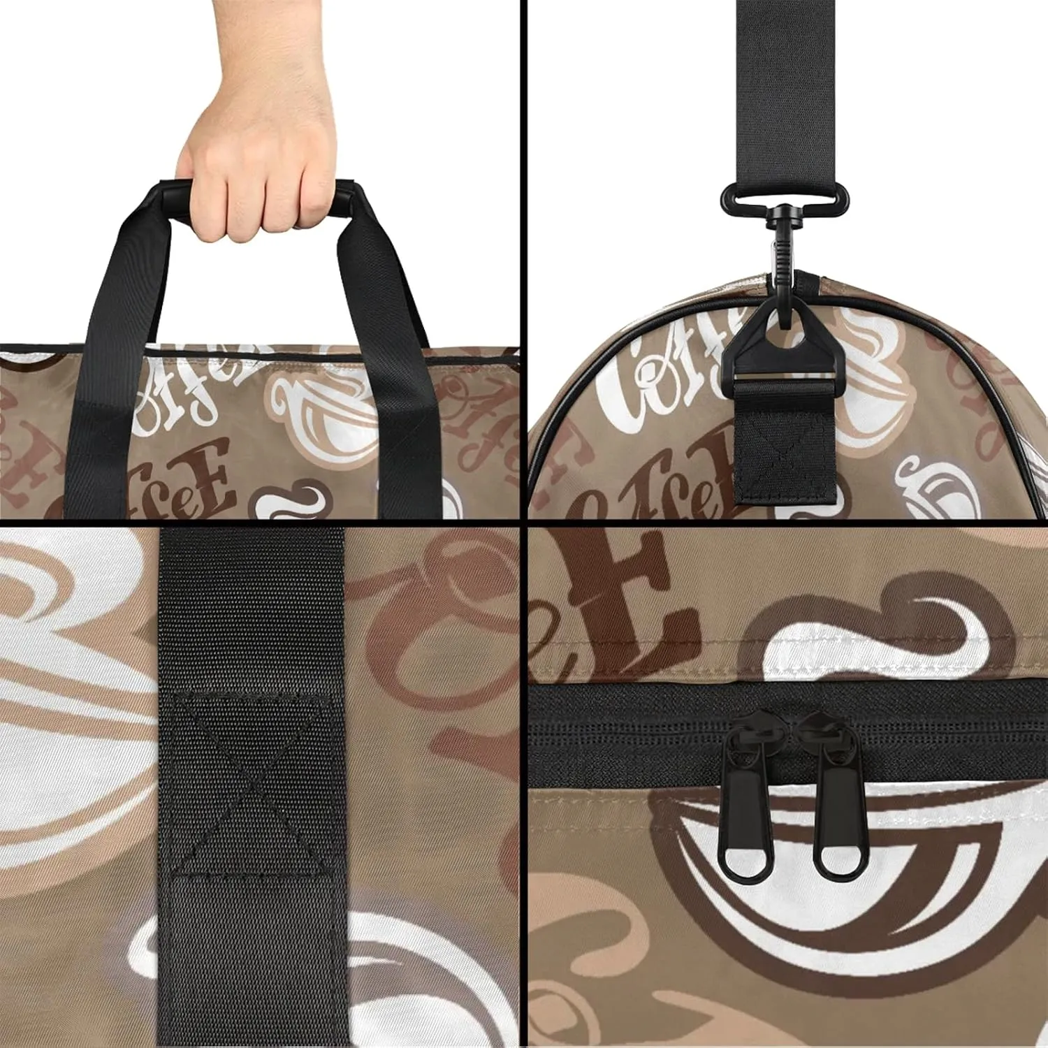 Gym Bag for Women Men Retro Modern Letters Coffee Travel Duffle Bag with Shoe Compartment Waterproof Sports Tote Bags Large Overnight Weekender Bags for Travel Swimming Gym Yoga Dance