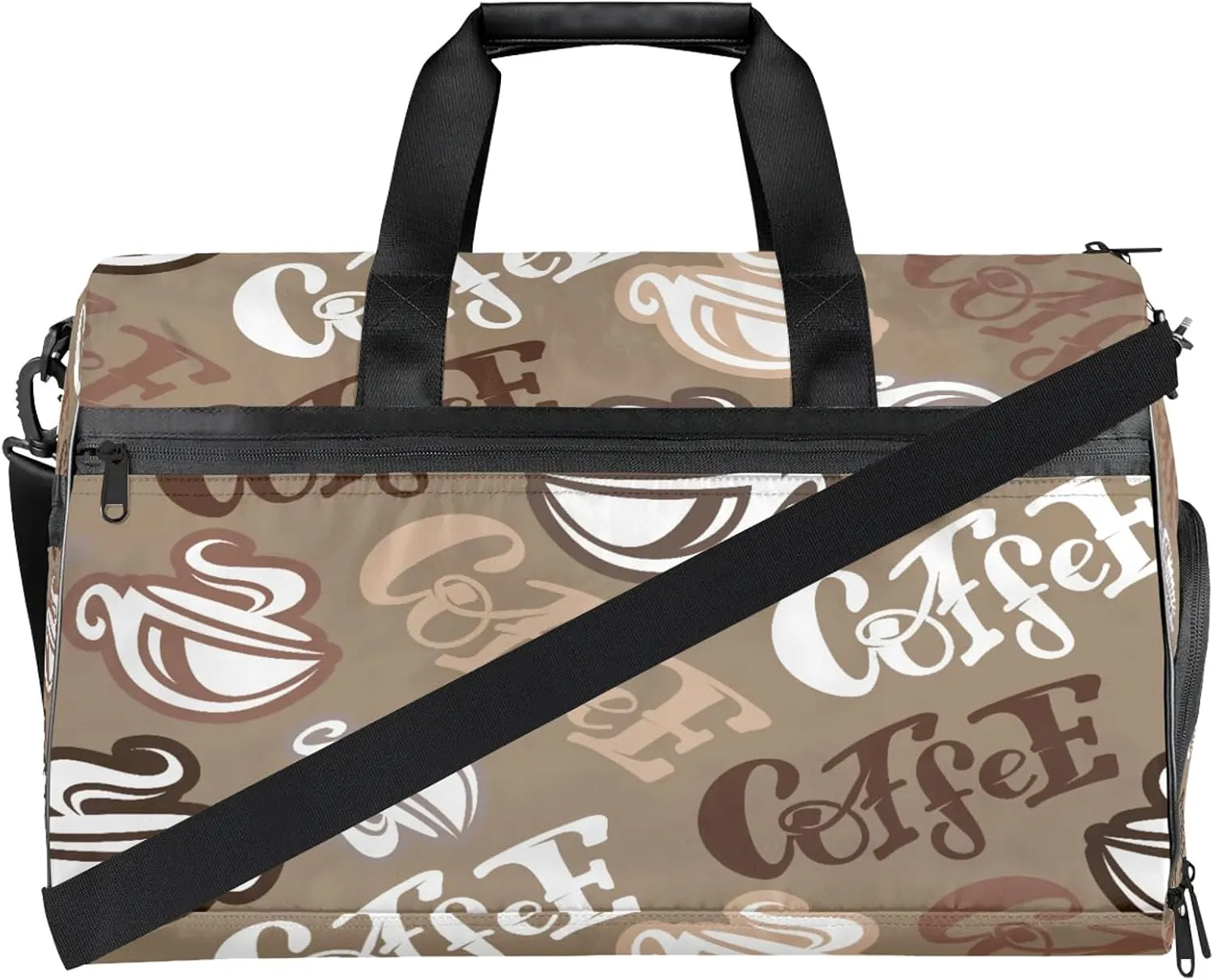 Gym Bag for Women Men Retro Modern Letters Coffee Travel Duffle Bag with Shoe Compartment Waterproof Sports Tote Bags Large Overnight Weekender Bags for Travel Swimming Gym Yoga Dance