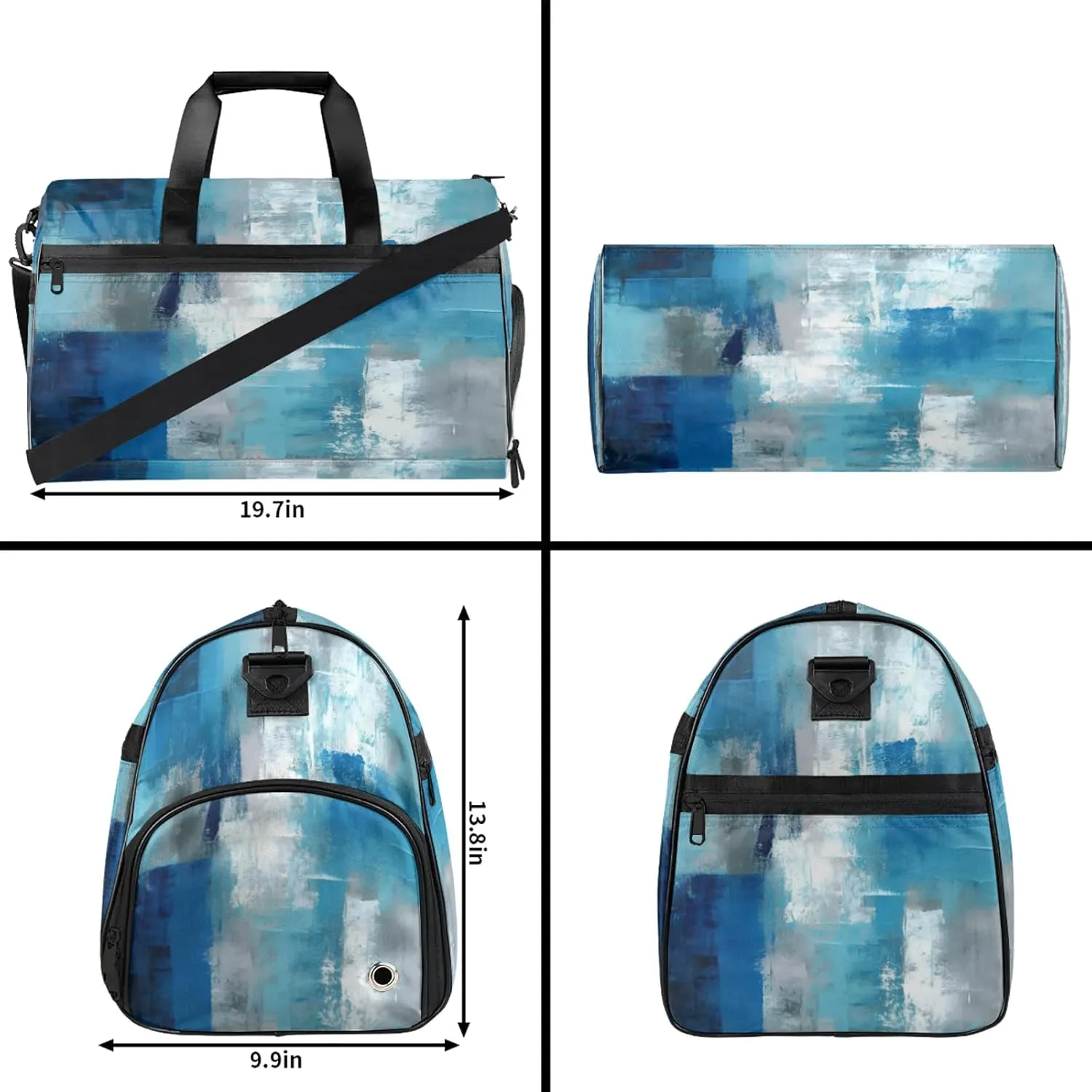 Gym Bag for Women Men Trellis Abstract Blue White Travel Duffle Bag with Shoe Compartment Waterproof Sports Tote Bags Large Overnight Weekender Bags for Travel Swimming Gym Yoga Dance