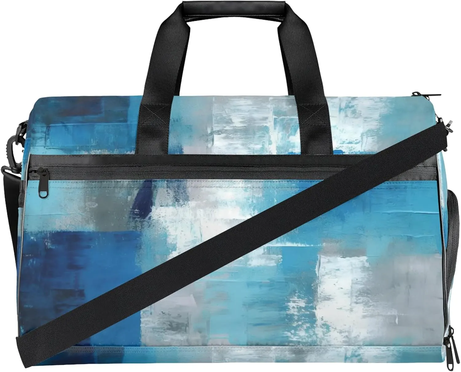 Gym Bag for Women Men Trellis Abstract Blue White Travel Duffle Bag with Shoe Compartment Waterproof Sports Tote Bags Large Overnight Weekender Bags for Travel Swimming Gym Yoga Dance