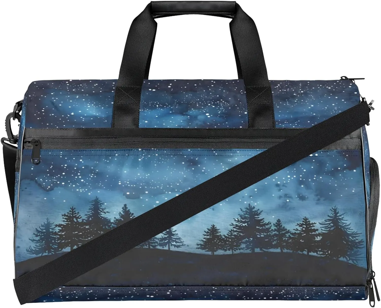 Gym Bag for Women Men Watercolor Blue Nebula Tree Travel Duffle Bag with Shoe Compartment Waterproof Sports Tote Bags Large Overnight Weekender Bags for Travel Swimming Gym Yoga Dance