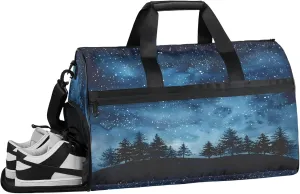 Gym Bag for Women Men Watercolor Blue Nebula Tree Travel Duffle Bag with Shoe Compartment Waterproof Sports Tote Bags Large Overnight Weekender Bags for Travel Swimming Gym Yoga Dance