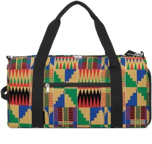 Gym Duffel Bag with Shoe Compartment Wet Pocket, African Ghanaian Traditional Travel Bag for Men Women