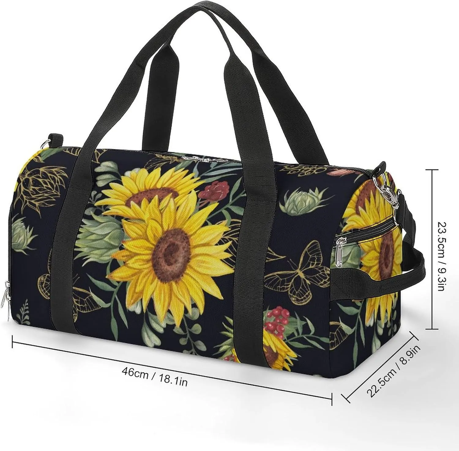 Gym Duffel Bag with Shoe Compartment Wet Pocket, Watercolor Pattern with Sunflower Bouquets Travel Bag for Men Women