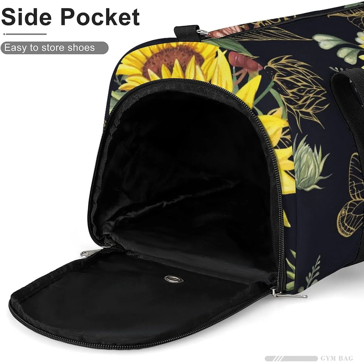 Gym Duffel Bag with Shoe Compartment Wet Pocket, Watercolor Pattern with Sunflower Bouquets Travel Bag for Men Women