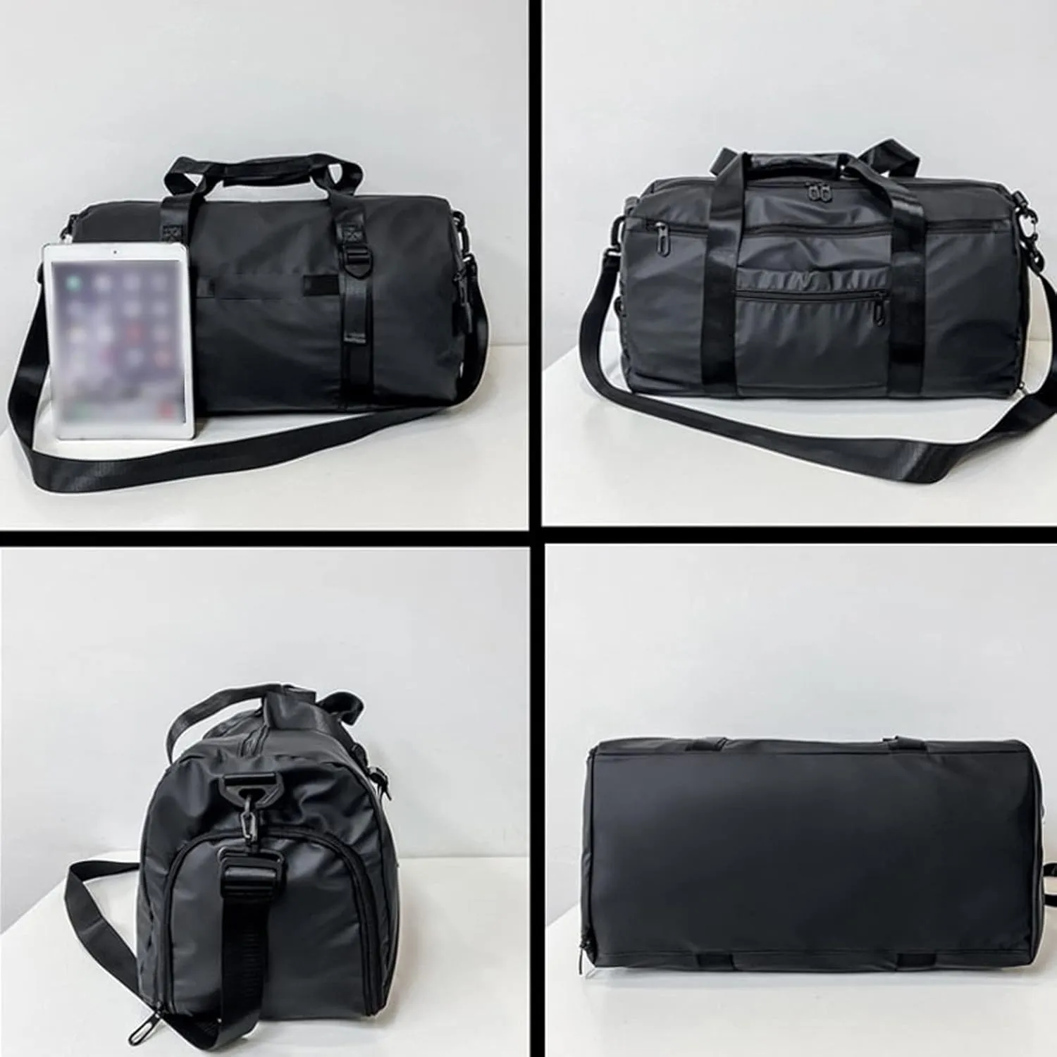 Gym Sport Men Waterproof Oxford Handbag Big Travel Luggage Duffel For Women Sports Bag With Shoe Compartment (Black)