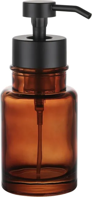 H Halston Amber Glass Foaming Soap Dispenser, Hand Soap, for Kitchen and Bathroom Sink, Heavy Weight Modern Farmhouse Home Decor, Large Capacity Thick Glass Rustproof Pump, Refillable