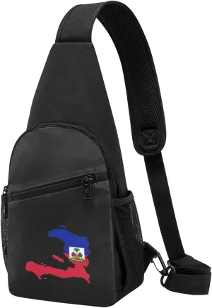 Haiti Flag Map Unisex Chest Bag Lightweight Crossbody Shoulder Bag Travel Pocket Black