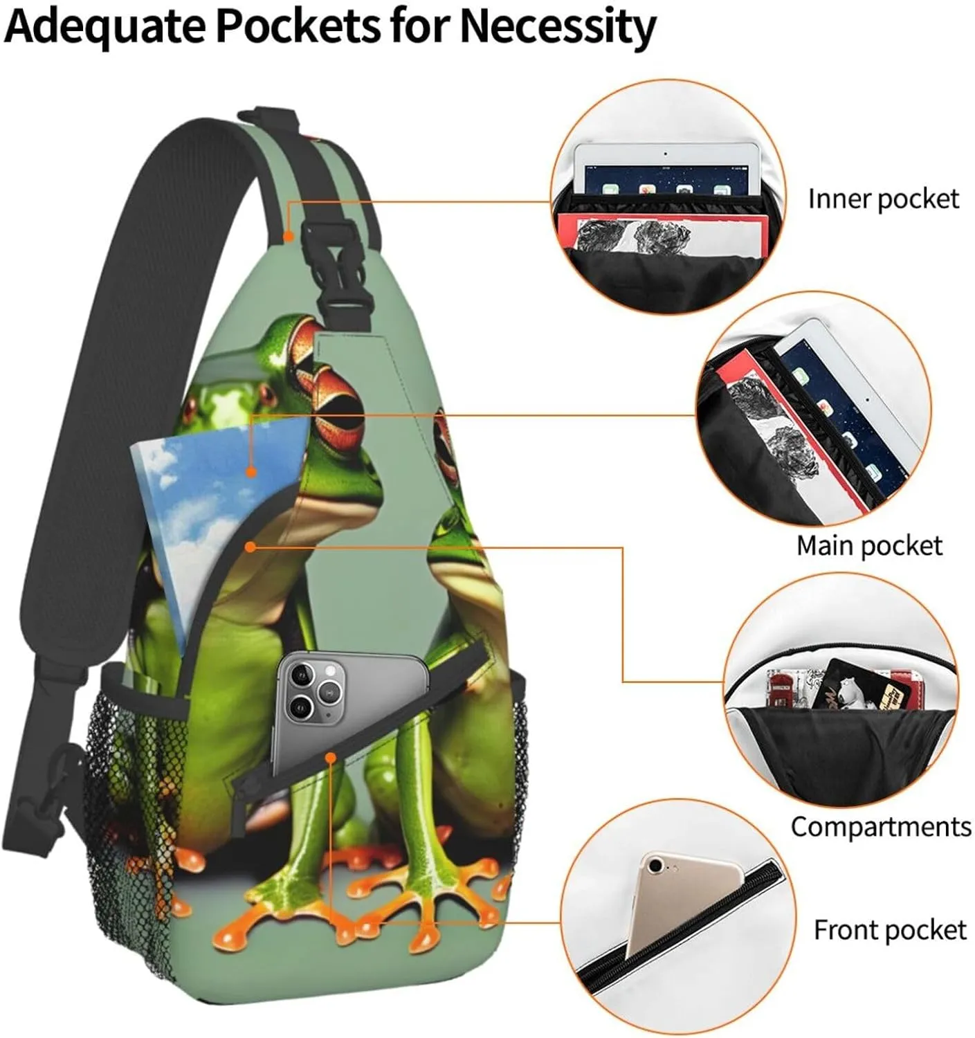 Halloween Flying Bats 1 Printed Canvas Sling Bag Crossbody Backpack, Hiking Daypack Chest Bag For Women Men