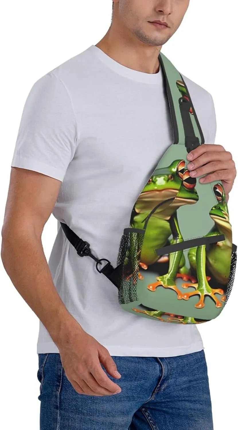Halloween Flying Bats 1 Printed Canvas Sling Bag Crossbody Backpack, Hiking Daypack Chest Bag For Women Men
