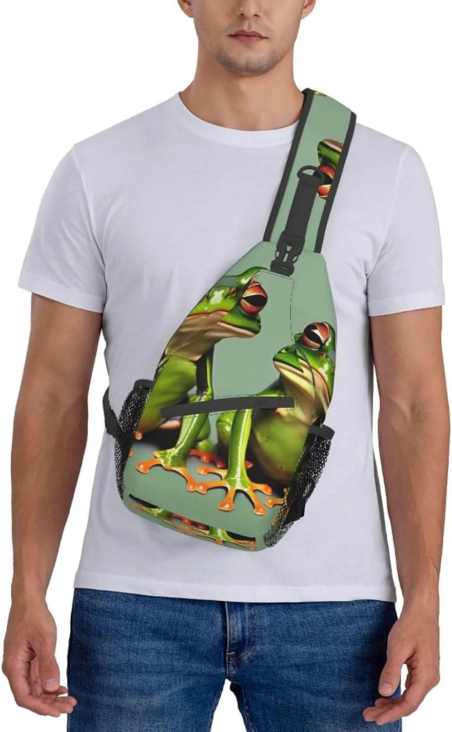 Halloween Flying Bats 1 Printed Canvas Sling Bag Crossbody Backpack, Hiking Daypack Chest Bag For Women Men