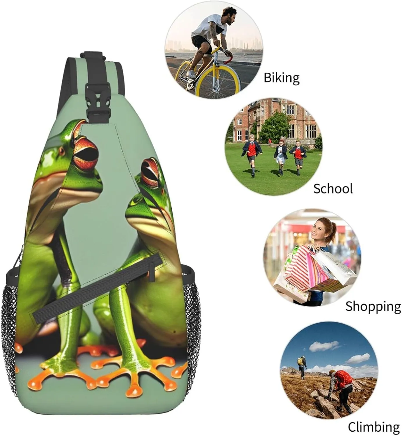 Halloween Flying Bats 1 Printed Canvas Sling Bag Crossbody Backpack, Hiking Daypack Chest Bag For Women Men