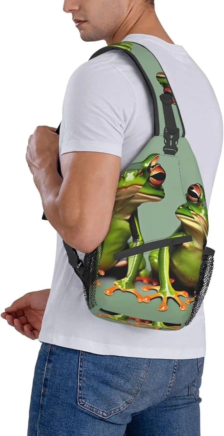 Halloween Flying Bats 1 Printed Canvas Sling Bag Crossbody Backpack, Hiking Daypack Chest Bag For Women Men