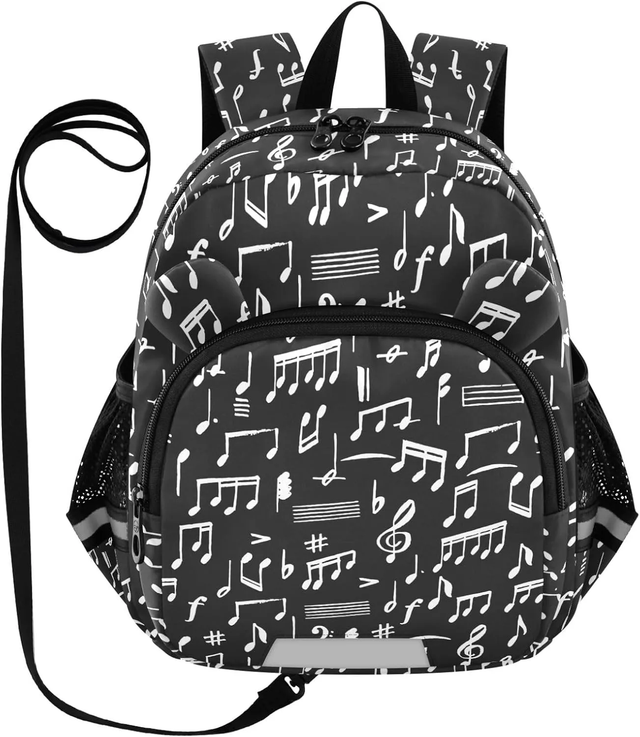 Hand Drawing Music Preschool Backpack Notes Black Daycare Bookbag School Backpack with Traction Rope for Kids 3-6