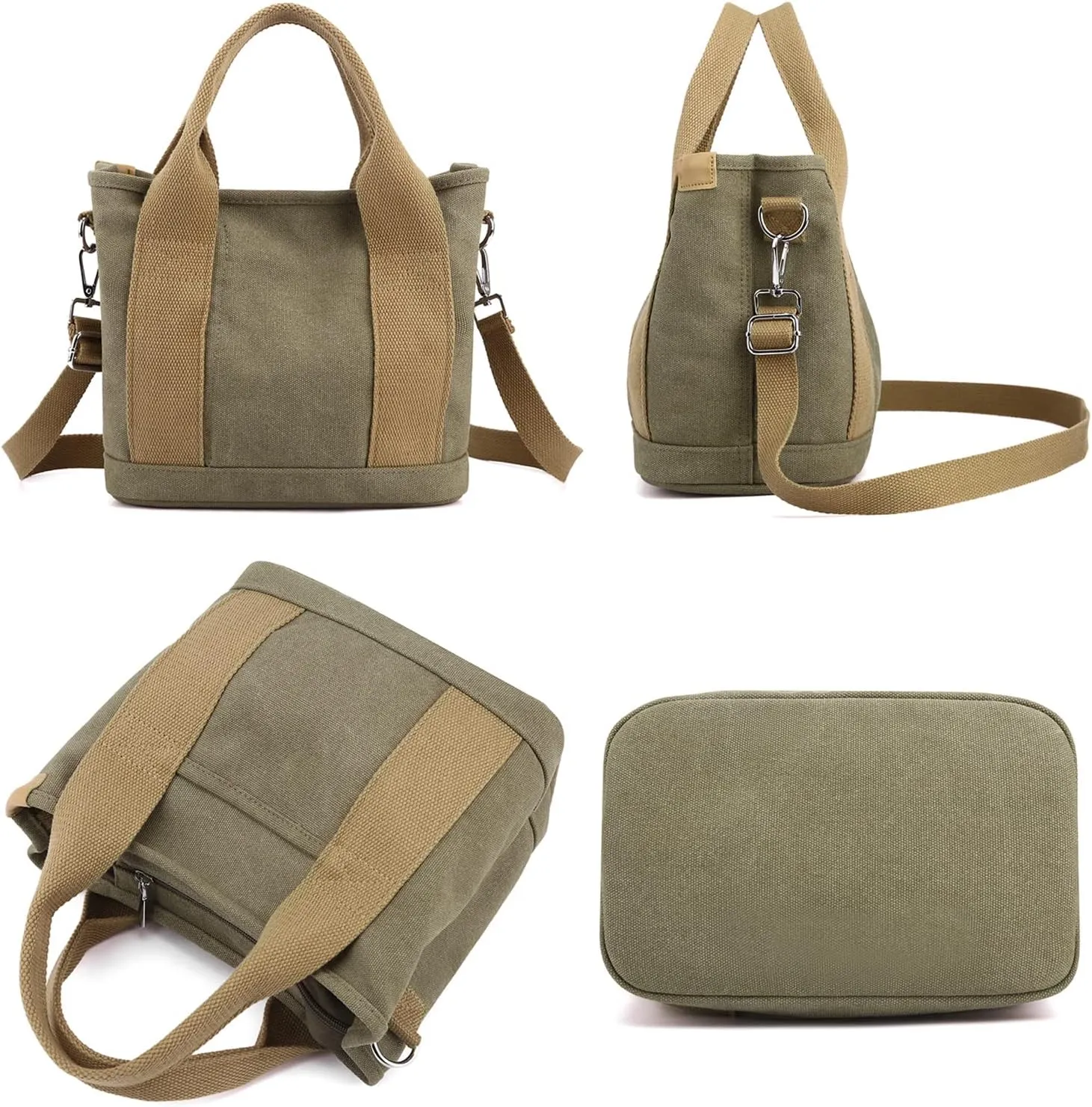 Handbag for Women Multi-Pockets, Canvas Tote Shoulder Bags with Zipper, Satchel Hobo Bag for Travel Work