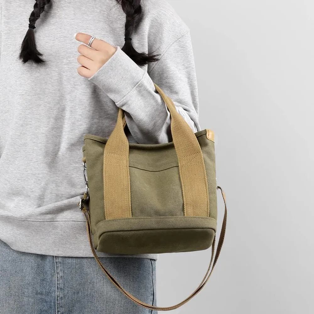 Handbag for Women Multi-Pockets, Canvas Tote Shoulder Bags with Zipper, Satchel Hobo Bag for Travel Work
