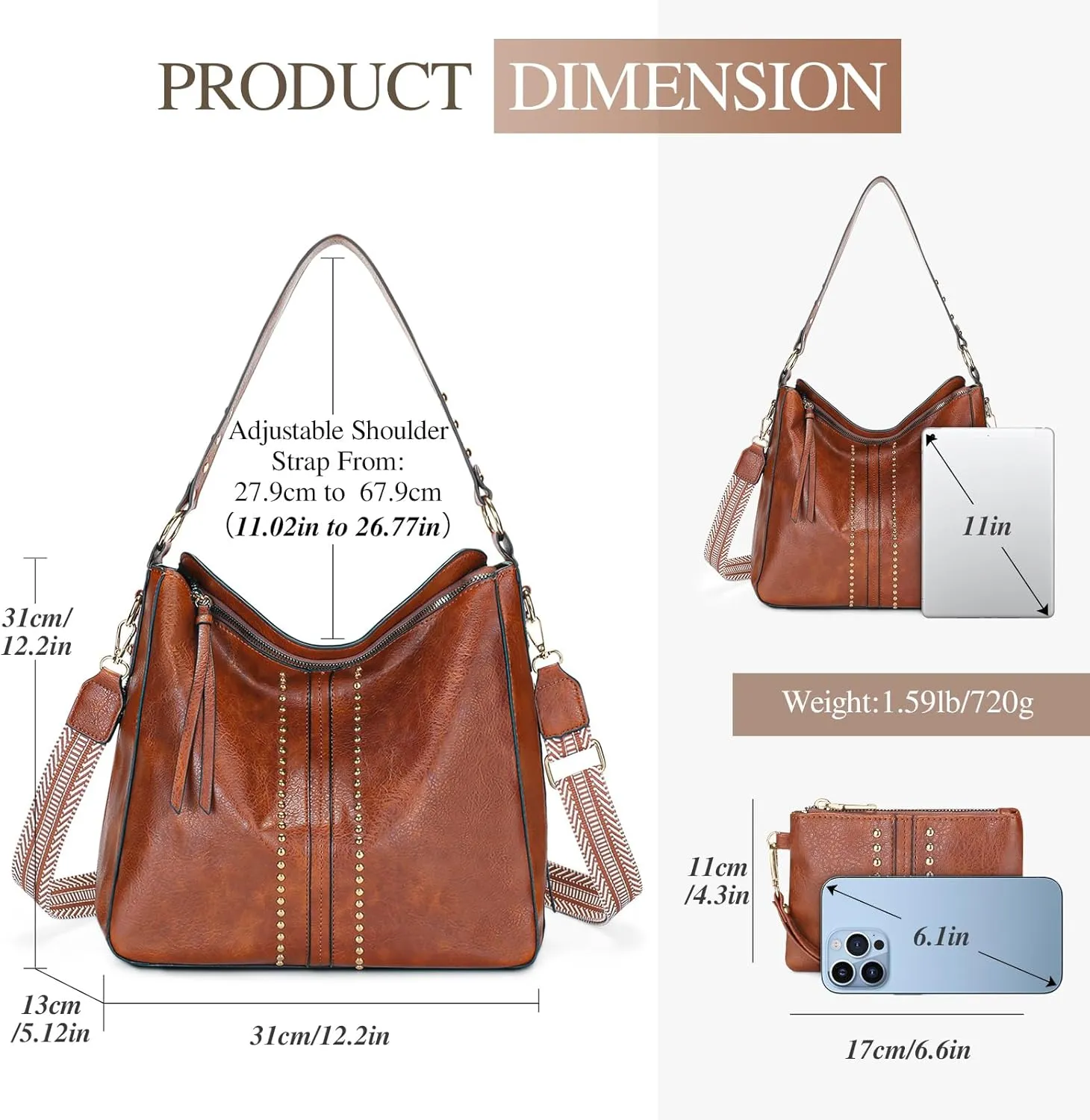 Handbag for Women PU Leather Crossbody Shoulder Bag Ladies Hobo Handbags