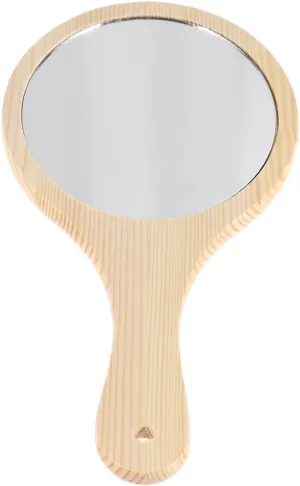 Handheld Makeup Mirror with Wooden Frame Single Sided Portable Hand Mirror for Women and Girls Natural Wood Color Cosmetic Mirror for Travel and Vanity Use