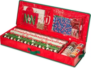 Handy Laundry Gift Wrap Storage Organizer, Easily organize Wrapping Paper, Ribbons, Bows, Scissors, Fits 18-24 Standard Rolls, Keeps Gift Supplies in Perfect Condition & Ready for Next Season, (Red)