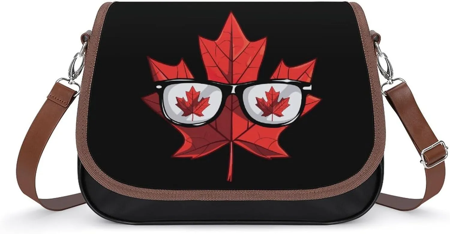 Happy Canada Day Funny Maple Leaf Women's Crossbody Bag Leather Tote Bag Shoulder Bag Handbag for Office Travel