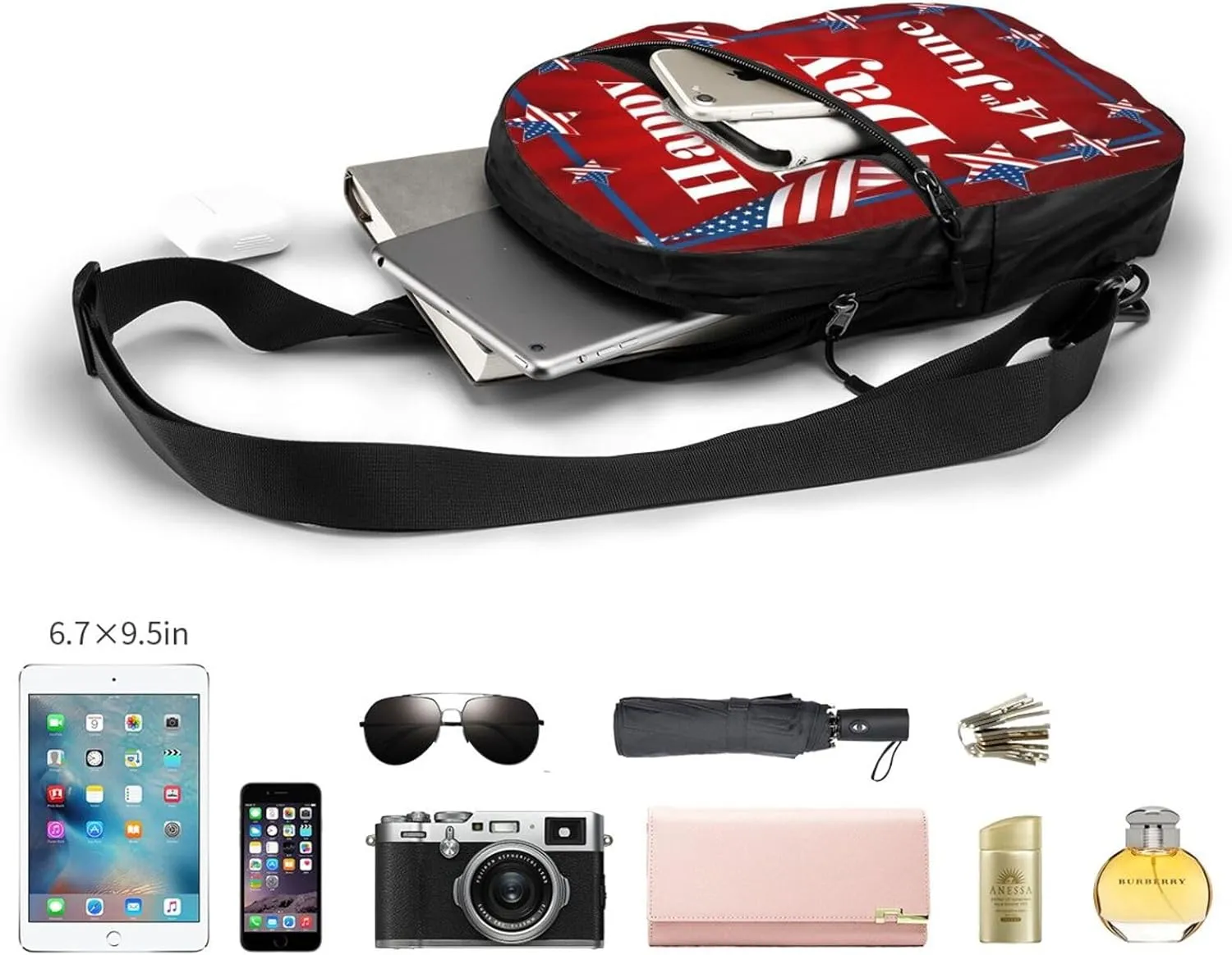 Happy Flag Day American Flag Portable Sling Bags Packable Crossbody Bag Foldable Sport Daypack Reusable Shoulder Backpack Diagonally Chest Bag for Workout Travel