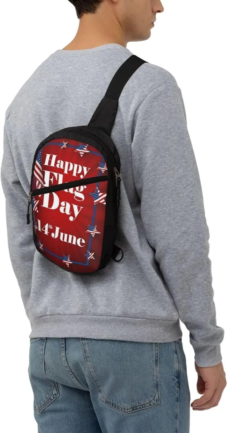 Happy Flag Day American Flag Portable Sling Bags Packable Crossbody Bag Foldable Sport Daypack Reusable Shoulder Backpack Diagonally Chest Bag for Workout Travel