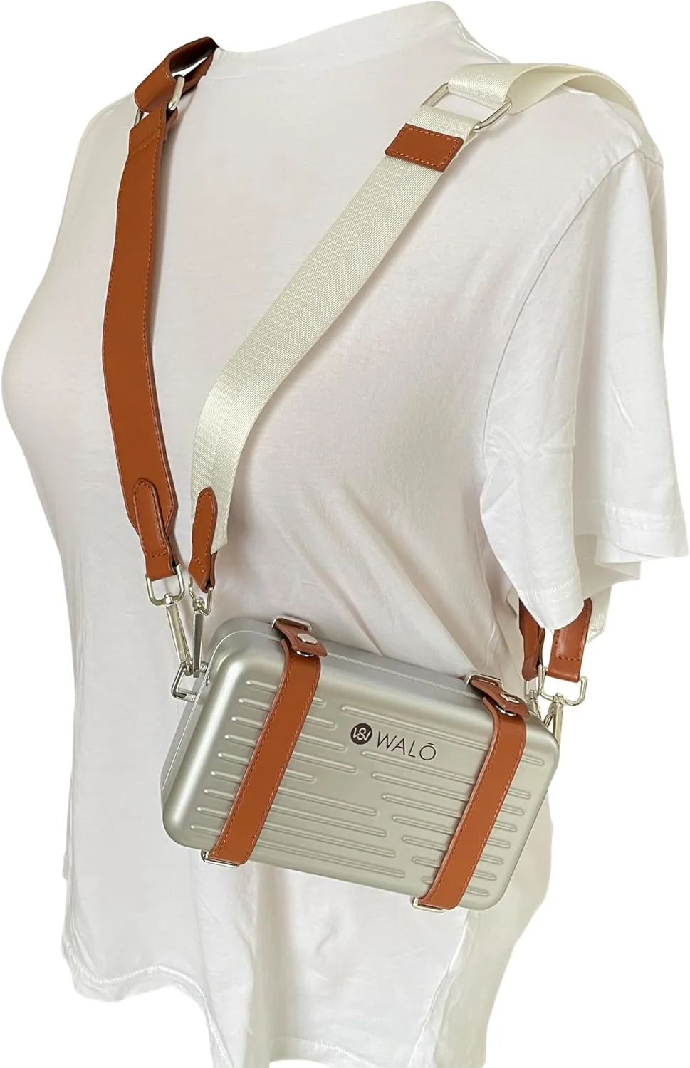 Hard Shell Clutch Case Purse - Mini Suitcase Crossbody Bag with Detachable Leather and Nylon Straps