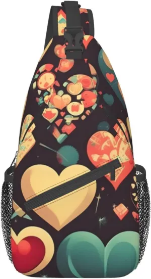 Heart Crush Flower Crossbody Bag, Men'S And Women'S Chest Crossbody Bag, Zipper Closure, Strap Length Adjustable