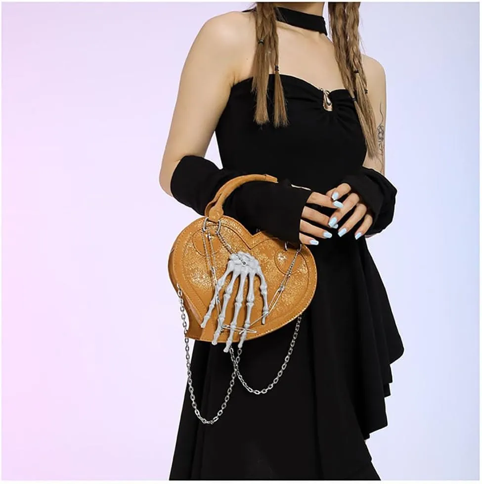 Heart Shape Crossbody Bag for Women Gothic Skeleton Claw Satchel Handbags