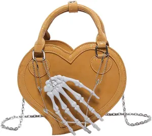 Heart Shape Crossbody Bag for Women Gothic Skeleton Claw Satchel Handbags