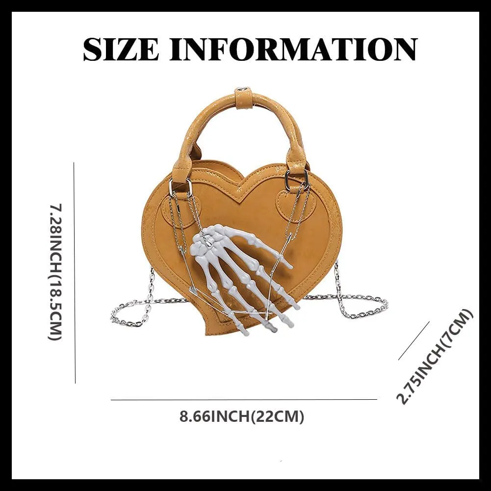 Heart Shape Crossbody Bag for Women Gothic Skeleton Claw Satchel Handbags