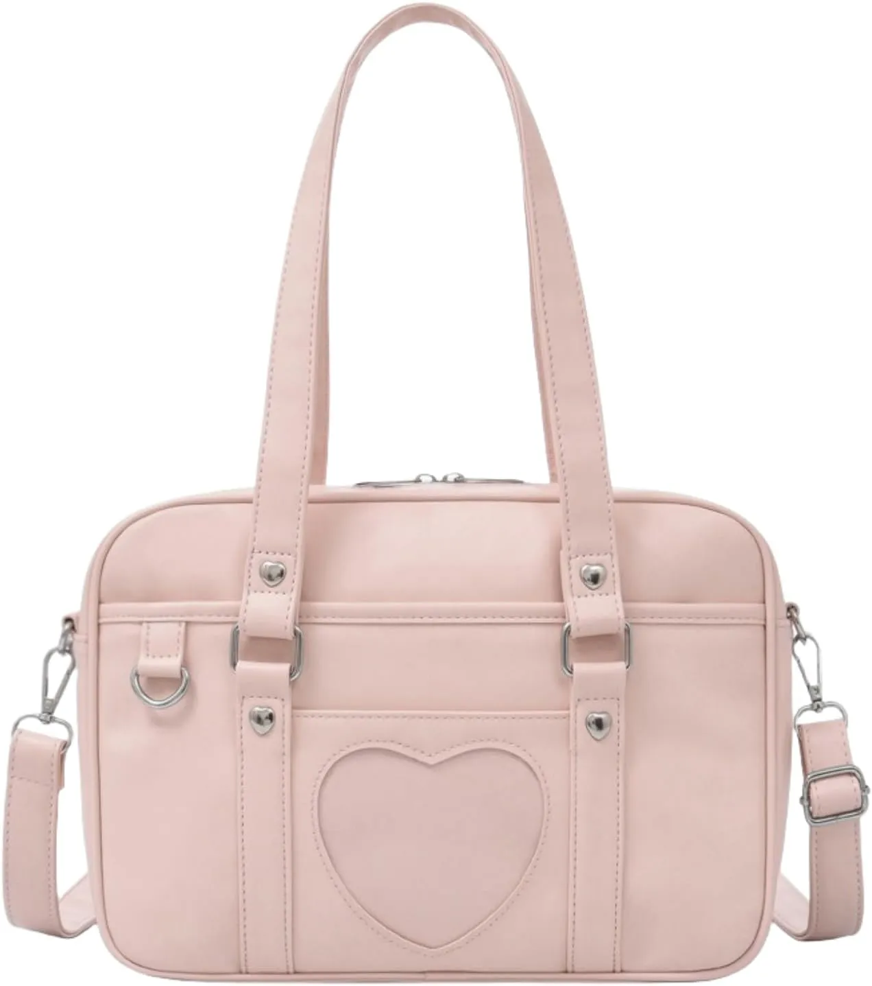 Heart-shaped Single Shoulder Bag Crossbody Bag for Women Pu Leather Academy Handbag Japanese Anime JK Uniform Bag (Pink)