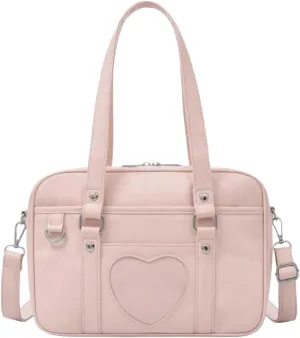 Heart-shaped Single Shoulder Bag Crossbody Bag for Women Pu Leather Academy Handbag Japanese Anime JK Uniform Bag (Pink)